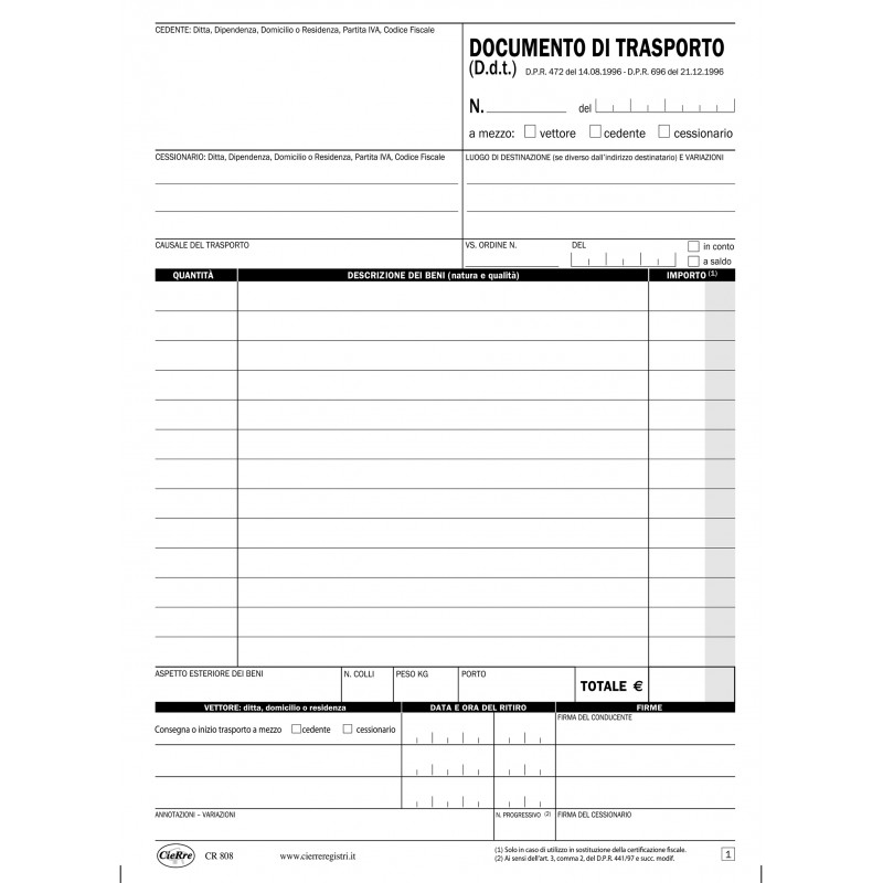 DOCUMENTO DI TRASPORTO 15X23 3 COPIE DOCUMENTO DI TRASPORTO 15X23 3 COPIE