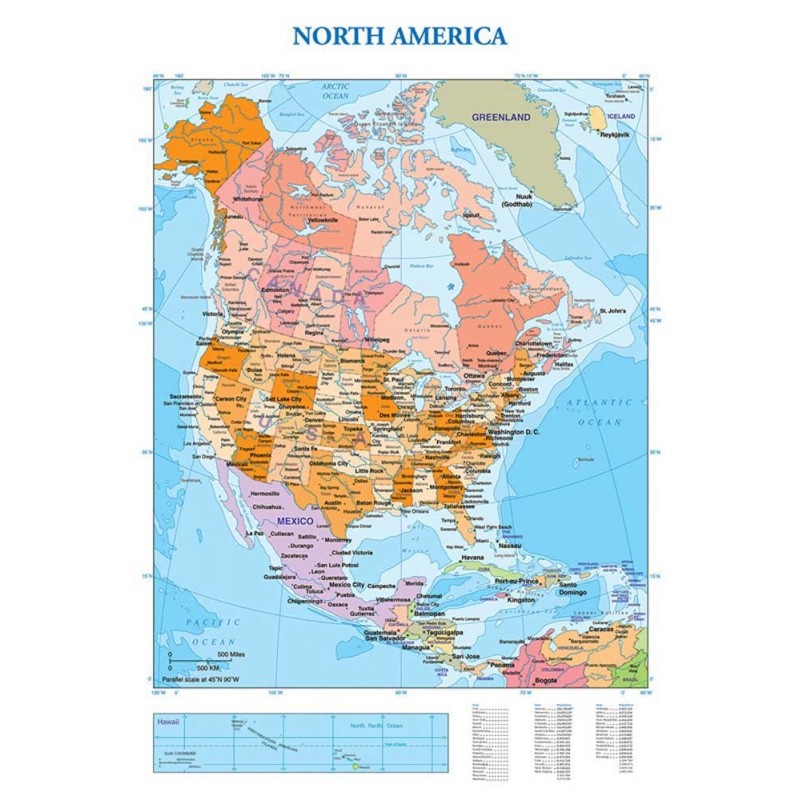 CARTA GEOGRAFICA 30X42 AMERICA NORD