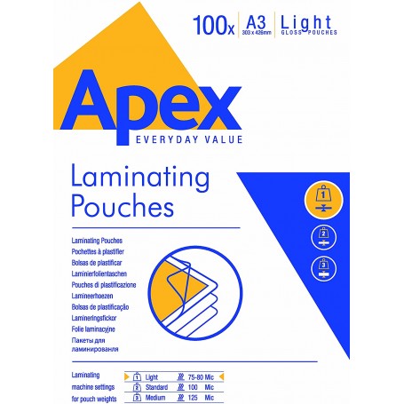 POUCHES 100PZ A3 80 MICRON APEX FELLOWES 