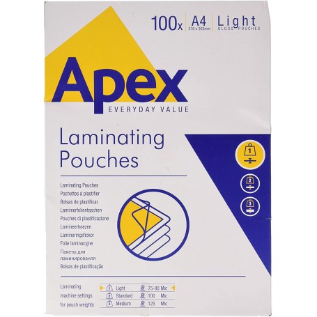 POUCHES 100PZ A4 80 MICRON APEX FELLOWES 