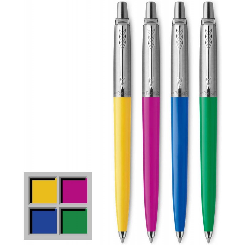 Parker Jotter Originals Penna A Sfera Bianca Lucida, Punta Media Inchiostro Blu, Con Custodia In Velluto