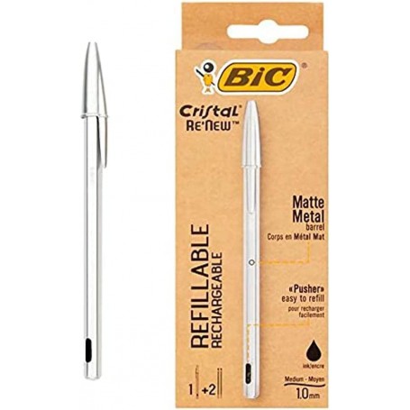 PENNA BIC CRISTAL METALLO NERA + 2 REFIL 