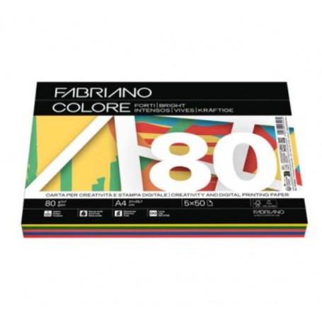 RISMA A4 FABRIANO 80 GR. MIX FORTE FABRIANO COLORE 250FF.