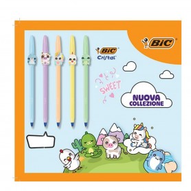 PENNA BIC CRISTAL SMILE SWEET CON ANIMAL ANIMALETTO 3D COLORI PASTELLO BLU