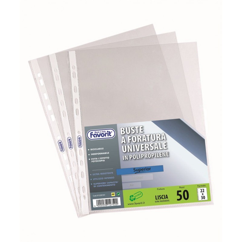 Buste In Polipropilene 4 Fori Formato A5 (15x21 Cm) - Confezione Da 25 Pezzi, Trasparenti Lisce